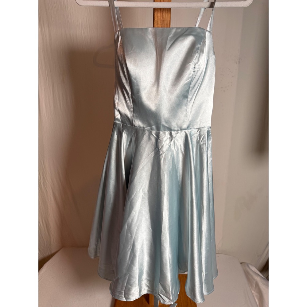 Zatena Light Blue Satin Cocktail Dress Lace Up Back Mini Formal Size 4 NWT
